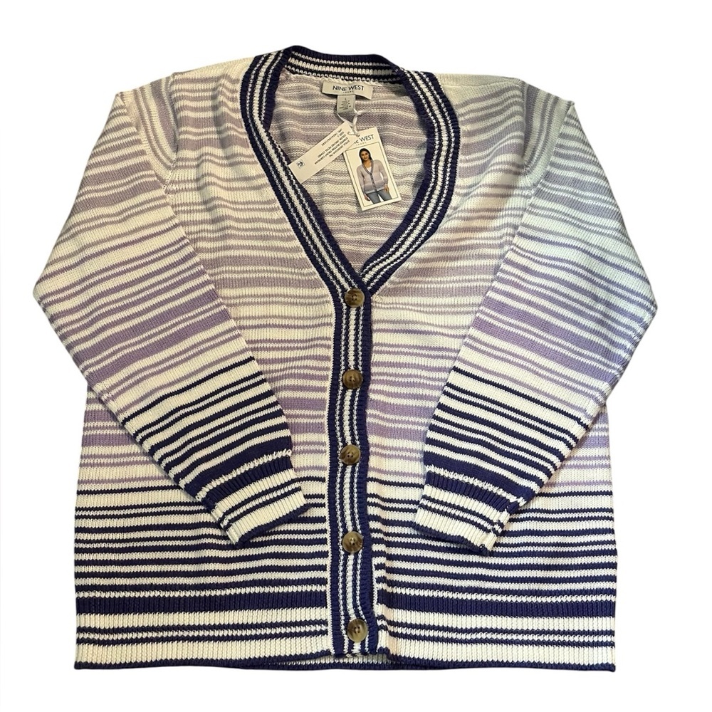 NINE WEST Women's Ombre Striped Button Up Sweater Size Large - Picture 3 of 7